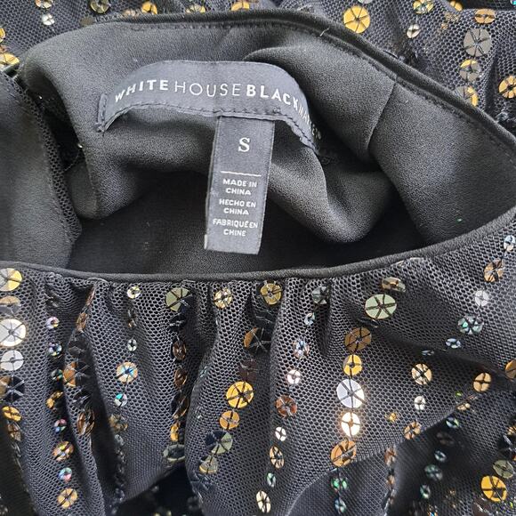 WHITE HOUSE BLACK MARKET Black Sequin Blouson Dress Small Long Sleeve Cocktail - Picture 8 of 12